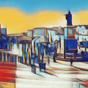 Largo Carlo Felice, Cagliari: storia e vita urbana tra luci, ombre e arte digitale sotto lo sguardo della statua di Carlo Felice